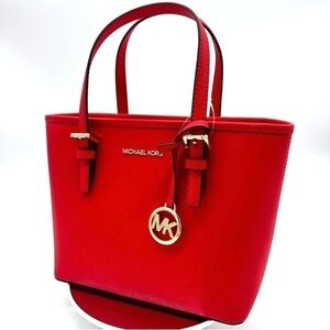 Michael Kors Jet Set Travel Extra-Small Top Zip Tote Bag Red